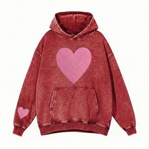 Oversized acid wash puffy heart hoodie